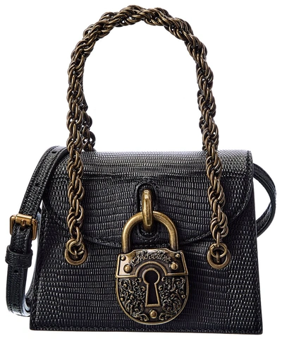 Moschino Padlock Detail Large Embossed Leather Crossbody In Black