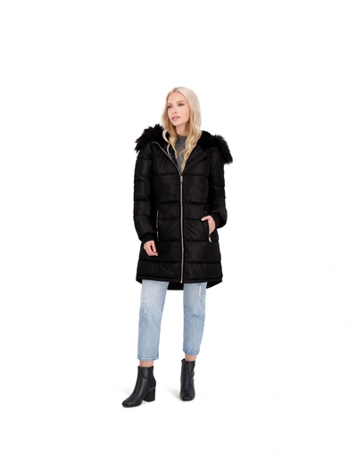 Jessica Simpson Womens Faux Fur Warm Puffer Coat In Black