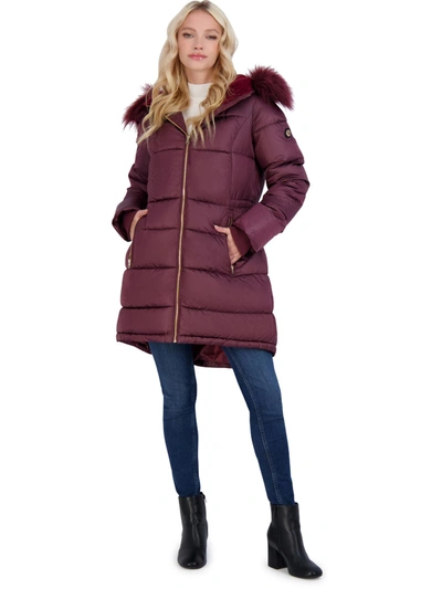 Jessica Simpson Womens Faux Fur Warm Puffer Coat In Red