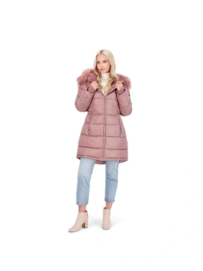 Jessica Simpson Womens Faux Fur Warm Puffer Coat In Pink