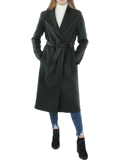 Tahari Juliette Womens Wool Blend Warm Wrap Coat In Green