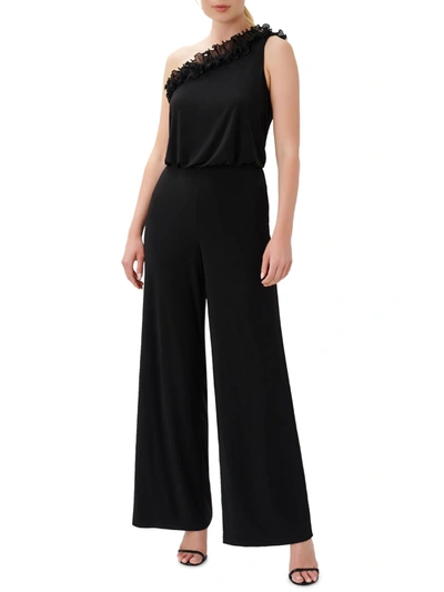 Adrianna Papell Ruffle One-shoulder Crepe Jumpsuit In Black