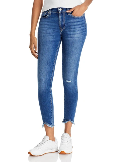 7 For All Mankind Womens Denim Frayed Hem Skinny Jeans In Multi
