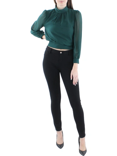 1.state Long Sleeve Cropped Mock Neck Blouse In Rich Black