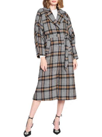 En Saison Womens Checkered Cold Weather Trench Coat In Black