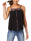 CRAVE FAME JUNIORS WOMENS EMBROIDERED TIE-FRONT TANK TOP