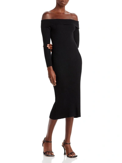 Fore Womens Off The Shoulder Ribbed Knit Midi Dress In Black