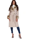 VIA SPIGA WOMENS FAUX FUR SLIMMING WOOL COAT