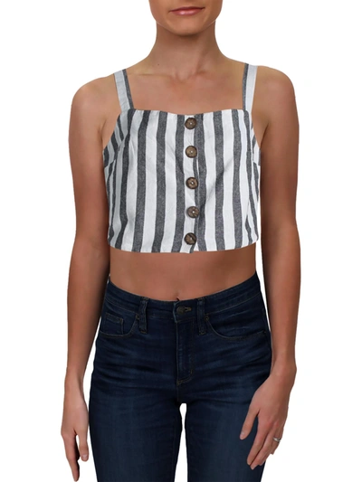 Rd Style Womens Striped Button-down Crop Top In Black