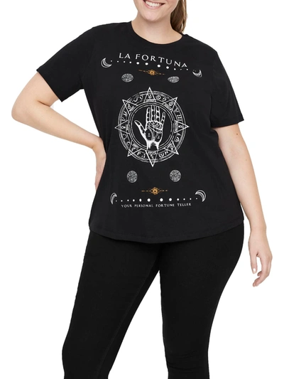 Vero Moda Plus La Fortuna Womens Crewneck Graphic T-shirt In Black