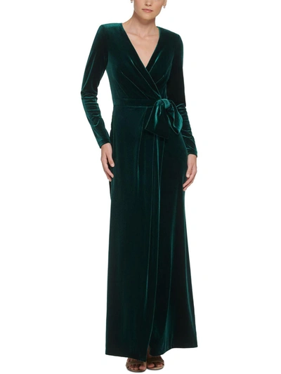 Eliza J Womens Velvet Faux Wrap Evening Dress In Hunter Green