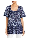 BEACHLUNCHLOUNGE NICA WOMENS SQUARE NECK PRINTED BUTTON-DOWN TOP