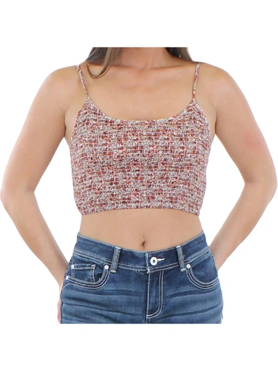 Angie Womens Cropped Smocked Tank Top In White
