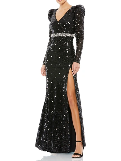 Mac Duggal Womens Sequined Long Evening Dress In Black