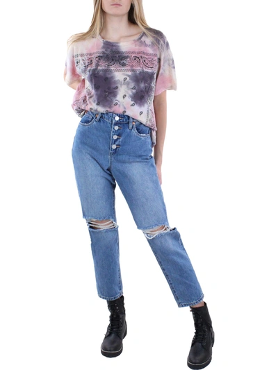 Blanknyc Womens Destroyed Button Fly Cropped Jeans In Blue
