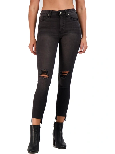 Just Black Womens High Rise Distressed Skinny Jeans In Black