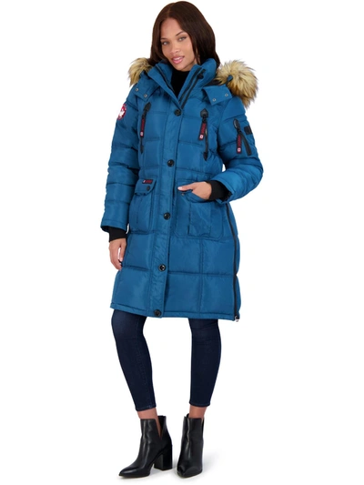 Canada Weather Gear Womens Faux Fur Heavyweight Puffer Coat In Blue