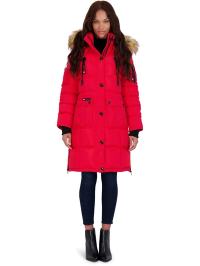 Canada Weather Gear Womens Faux Fur Heavyweight Puffer Coat In Red