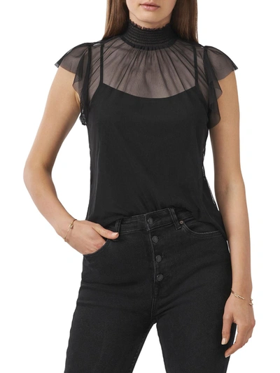 1.state Womens Mockneck Flutter Sleeve Blouse In Black