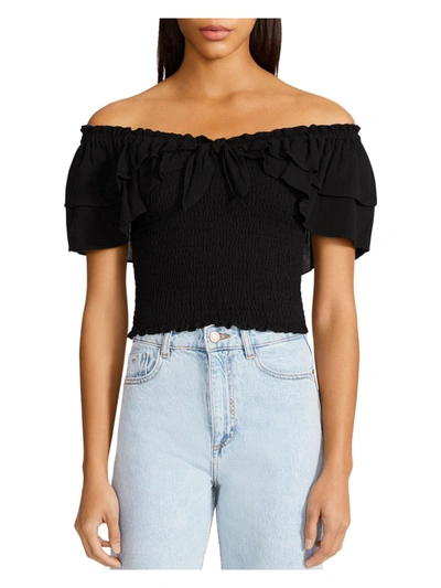 Bb Dakota By Steve Madden Did I Flutter Womens Smocked Ruffled Pullover Top In Black