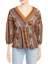 STATUS BY CHENAULT WOMENS BOHO STRETCH PEASANT TOP
