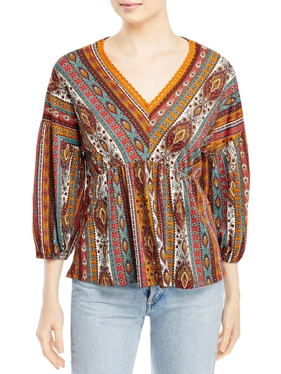 Status By Chenault Womens Boho Stretch Peasant Top In Multi