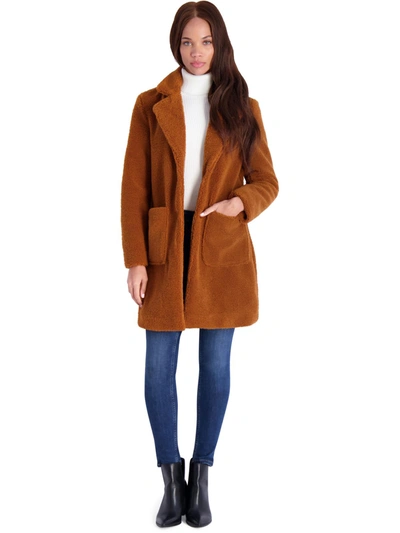 French Connection Womens Teddy Faux Shearling Faux Fur Coat In Brown
