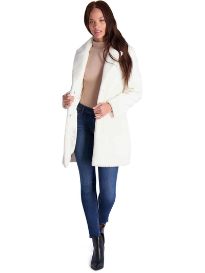 French Connection Womens Teddy Faux Shearling Faux Fur Coat In White