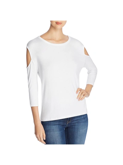 Alison Andrews Womens Scoop Neck Cold Shoulder T-shirt In White