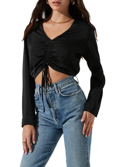 Astr Womens Satin Shirred Blouse In Black