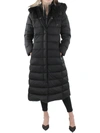 Tahari Womens Maxi Shine Bibbed Faux-fur-trimmed Hooded Puffer Coat In Black