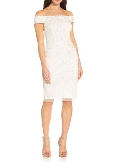 ADRIANNA PAPELL Womens Sequined Short Sleeve Asymmetrical Neckline Above The Knee Cocktail Blouson Dress