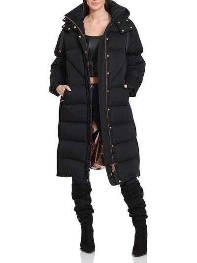 Avec Les Filles Womens Long Quilted Puffer Jacket In Black