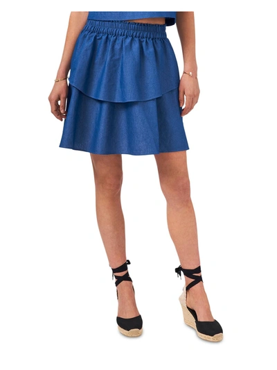 1.state Womens Chambray Mini Tiered Skirt In Blue