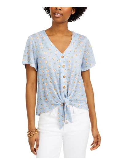 Hippie Rose Juniors Womens Floral Tie Front Button-down Top In Multi
