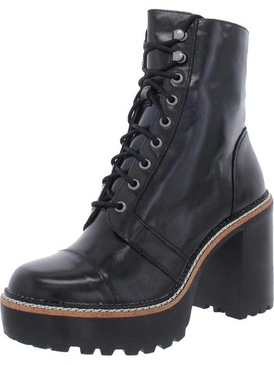 Steve Madden Core Womens Leather Platform Combat & Lace-up Boots In Black