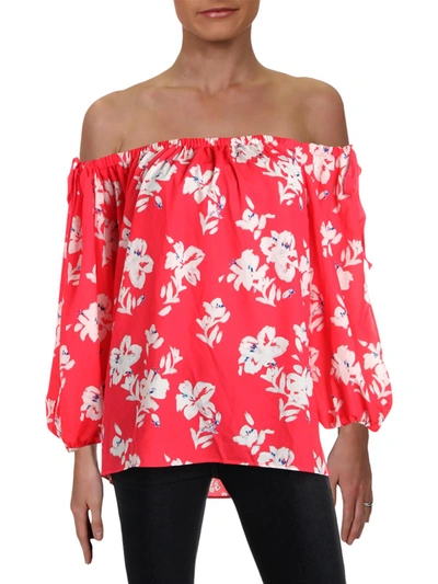 French Connection Womens Off-the-shoulder Floral Print Blouse In Pink