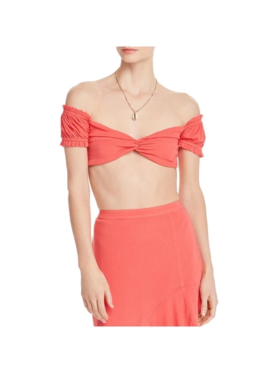 Aqua Womens Off-the-shoulder Twist Crop Top In Pink