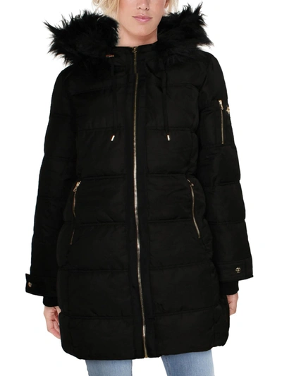 Jessica Simpson Womens Water Resistant Midi Puffer Coat In Black