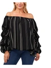 Vince Camuto Stripe Balloon Sleeve Off The Shoulder Blouse In Black