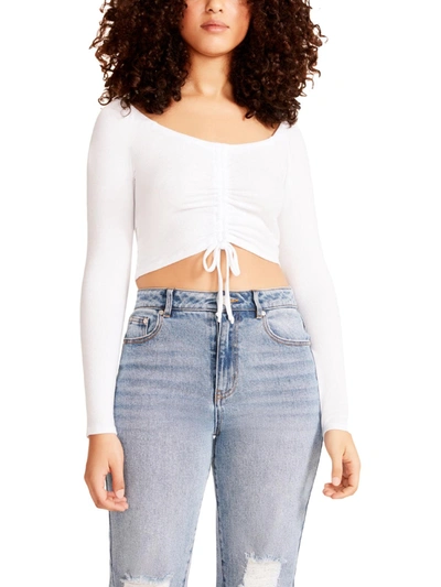 Madden Girl Juniors Womens Ribbed Ruched Crop Top In White
