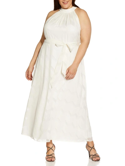 Adrianna Papell Plus Womens Halter Calf Midi Dress In White