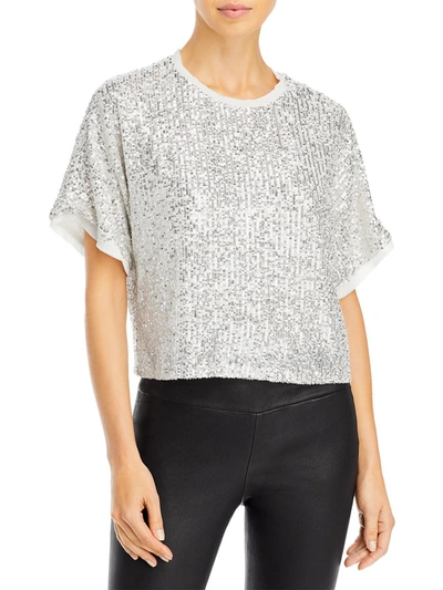Lucy Paris Serena Womens Sequined Short Sleeves Blouse In White