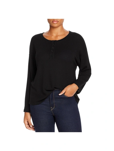 Aqua Curve Plus Womens Waffle Long Sleeve Henley Top In Black