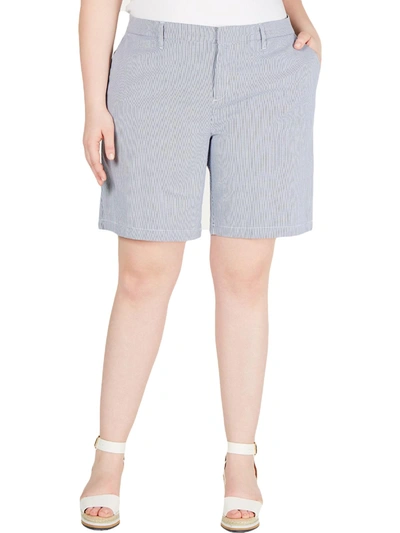 Tommy Hilfiger Plus Hollywood Womens Knee Length Pinstripe Khaki, Chino Shorts In Blue