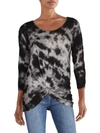 RED HAUTE WOMENS TIE-DYE KNOT FRONT PULLOVER TOP