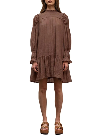 Moon River Womens Smocked Mini Shift Dress In Brown