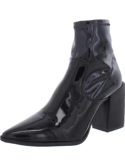 Steve Madden Aroma Womens Faux Patent Pointed Toe Ankle Boots In Black