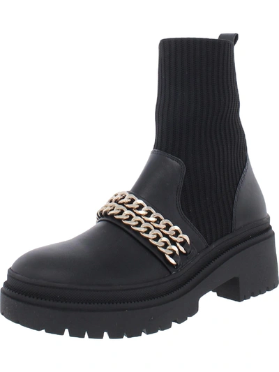 Steve Madden Zyla Womens Faux Leather Chain Mid-calf Boots In Black