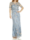 ADRIANNA PAPELL WOMENS EMBROIDERED POPOVER EVENING DRESS
